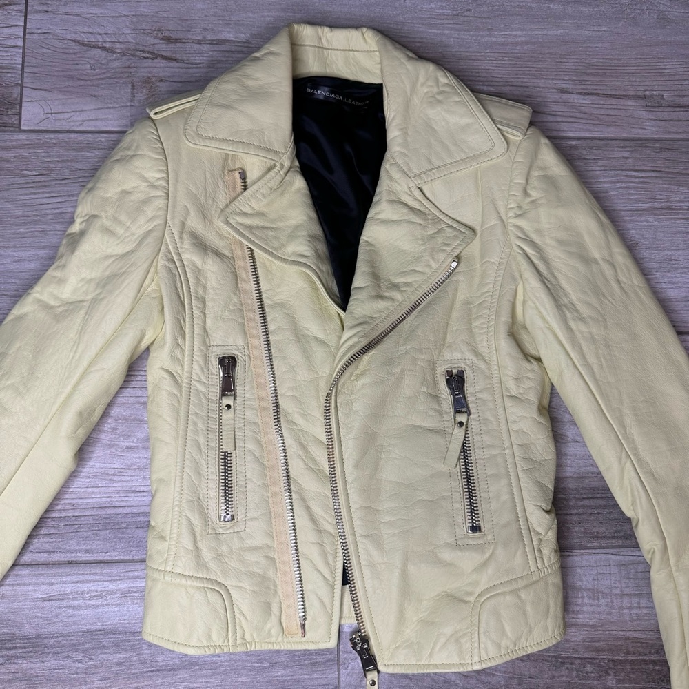 BALENCIAGA Neon Leather Moto Jacket Size 36 - Picture 3 of 13